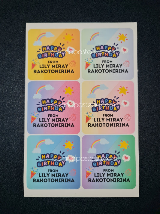 Colour Birthday Gift Sticker Labels