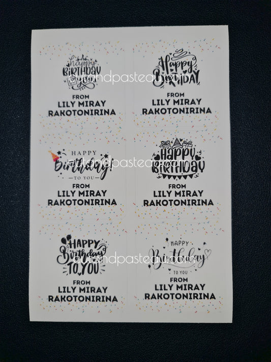 Personalised Monochrome Birthday Gift Sticker Labels