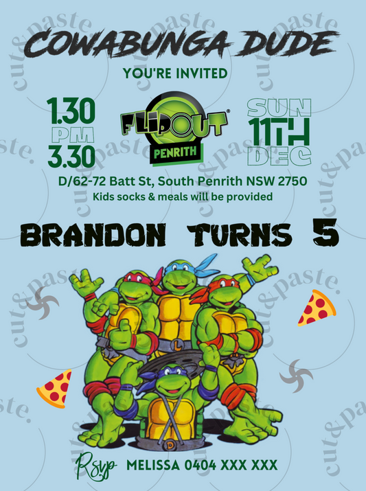 TMNT Teenage Mutant Ninja Turtles Digital Party Invitation