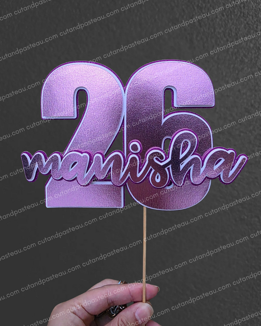Monochrome Name & Age Birthday Cake Topper