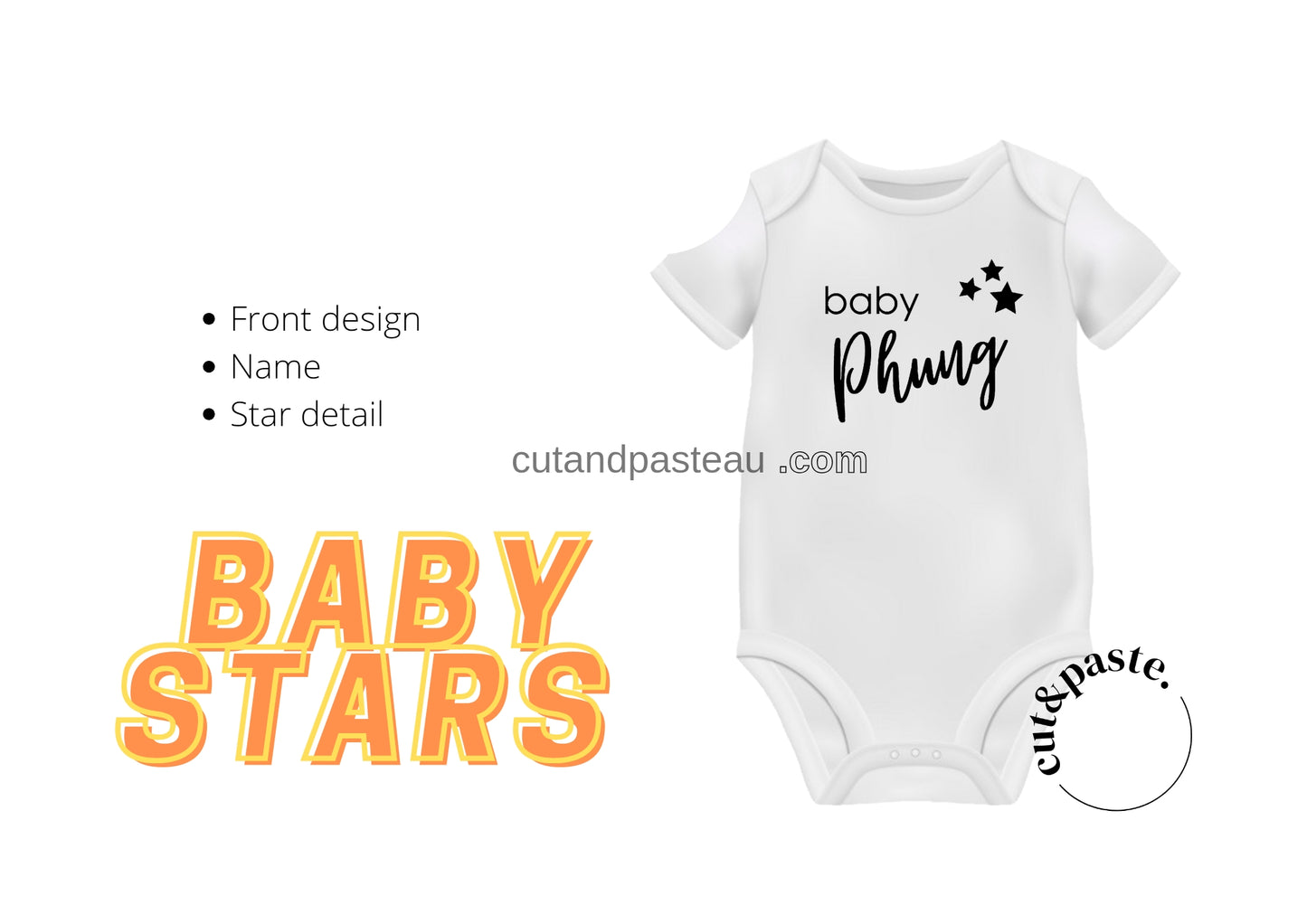 Personalised Stars Baby Name Bodysuit