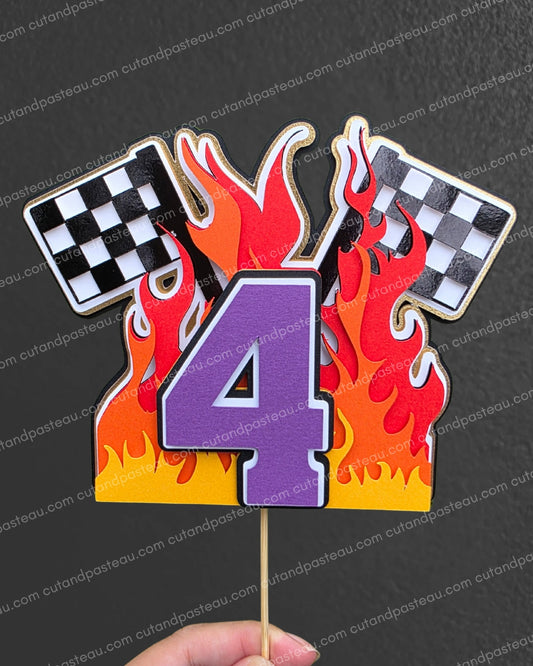 Flaming Racing Flags Age Cake Topper