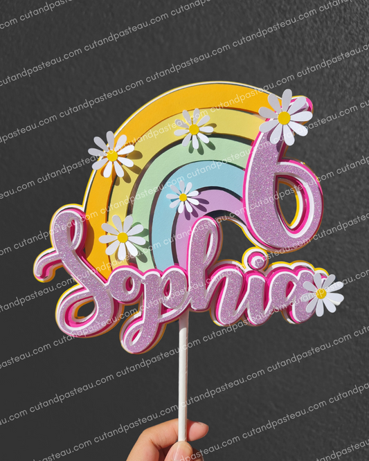 Rainbow Daisy Cake Topper